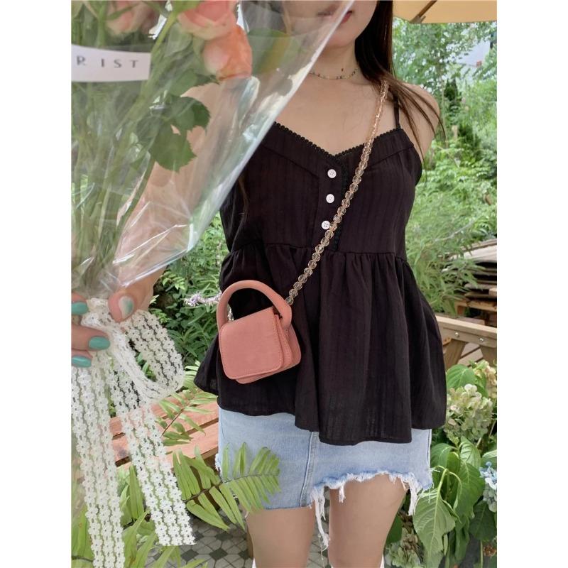 

Милый чистый хлопок маленький топ-карандаш для женщин младшего возраста однотонный универсальный топ для девочек XL чёрный