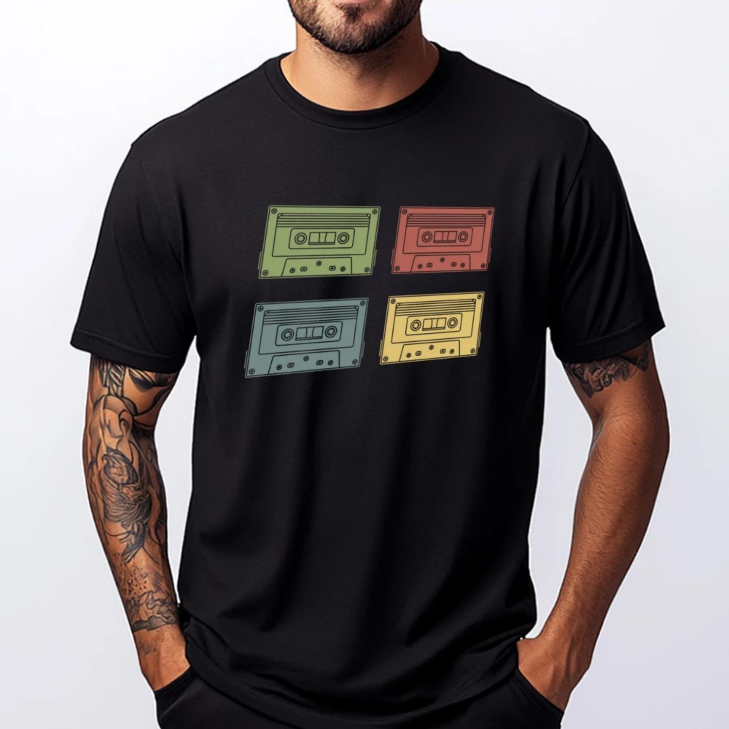 

Retro 1980s 80s Music Lover Mixtape Cassette Designer Clothes Men Tshirts Men Printed Tee Shirts for Men S чёрный