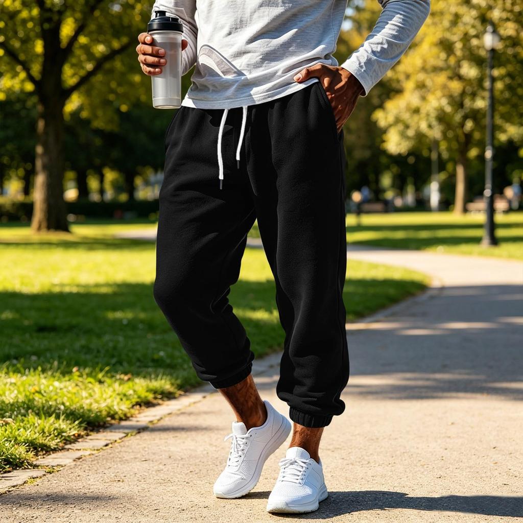 Men's Color Sweatpants with Elastic Waist and Cuffed Ankles for Casual Wear