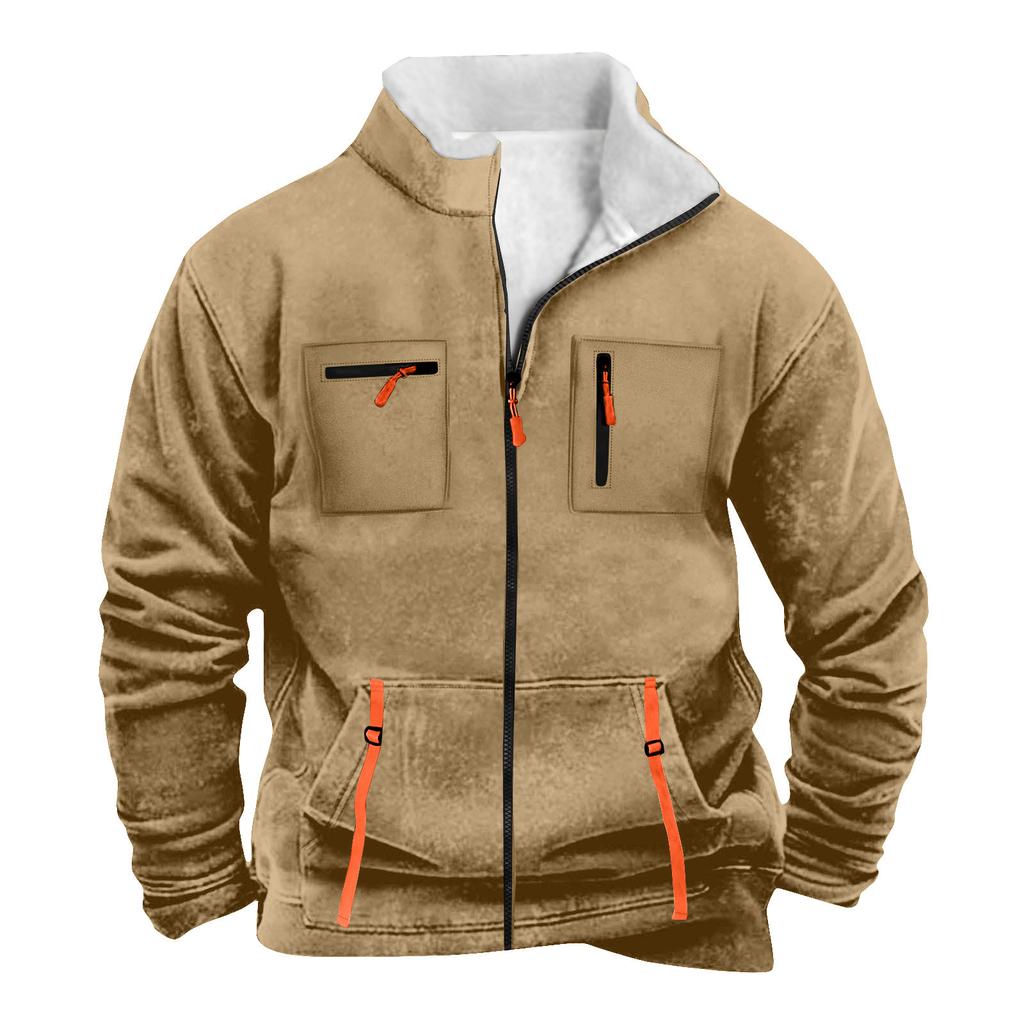 Men's Solid Color Zipper Pocket Zipper Sweatshirt Jacket Men's Sports Large Size Casual Sweatshirt Jacket