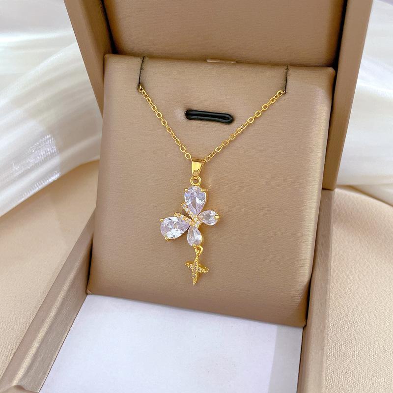 Полностью бриллиантовая бабочка, легкая роскошь, темперамент, великолепное полное бриллиантовое ожерелье, женская универсальная цепочка на ключицы, цепочка из титановой стали