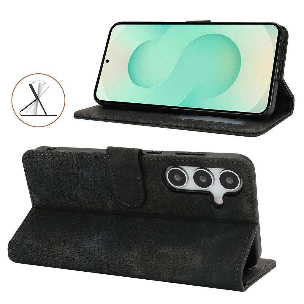 For Samsung Galaxy S25+ Wallet Case Double Folded Edge Skin Touch PU Leather Flip Phone Cover