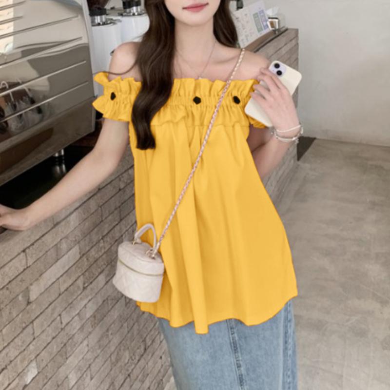 VONDA Женские летние блузки с коротким рукавом и оборками на открытых плечах 5XL синий — фото 11