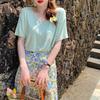 Modal Cotton Short-sleeved Loose T-shirt for Women New V-neck T-shirt Ice Silk Top Summer Green Half-sleeve