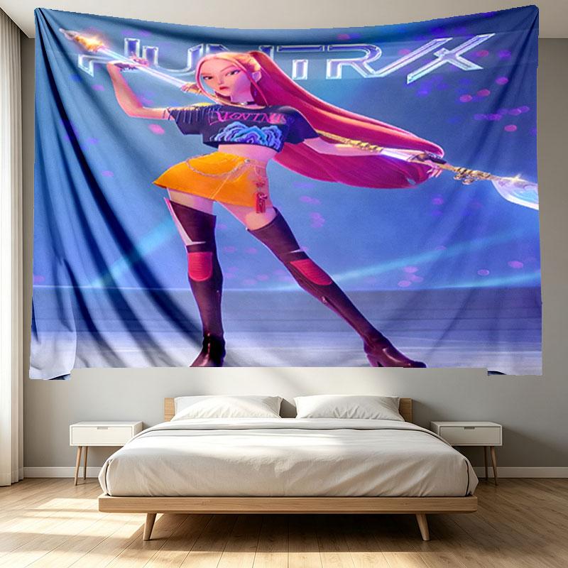 KPop Demon Hunters Print Tapestry - Portable Wall Decor Cloth, for Home, Dorm, Travel, Bedroom, Living Room - Ideal Birthday Housewarming Gift