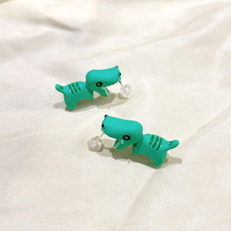 2pcs/1pair Animal Cartoon Stud Earring For Women Cute Dinosaur Little Dog Whale Clay Bite Ear Jewelry Funny Gifts Fashion