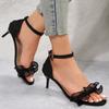 Fashion Fashion Lace Straps Sandals Women 2025 Summer Metal Ankle Strap Thin High Heels Sandals Woman Sexy Black Party Shoes