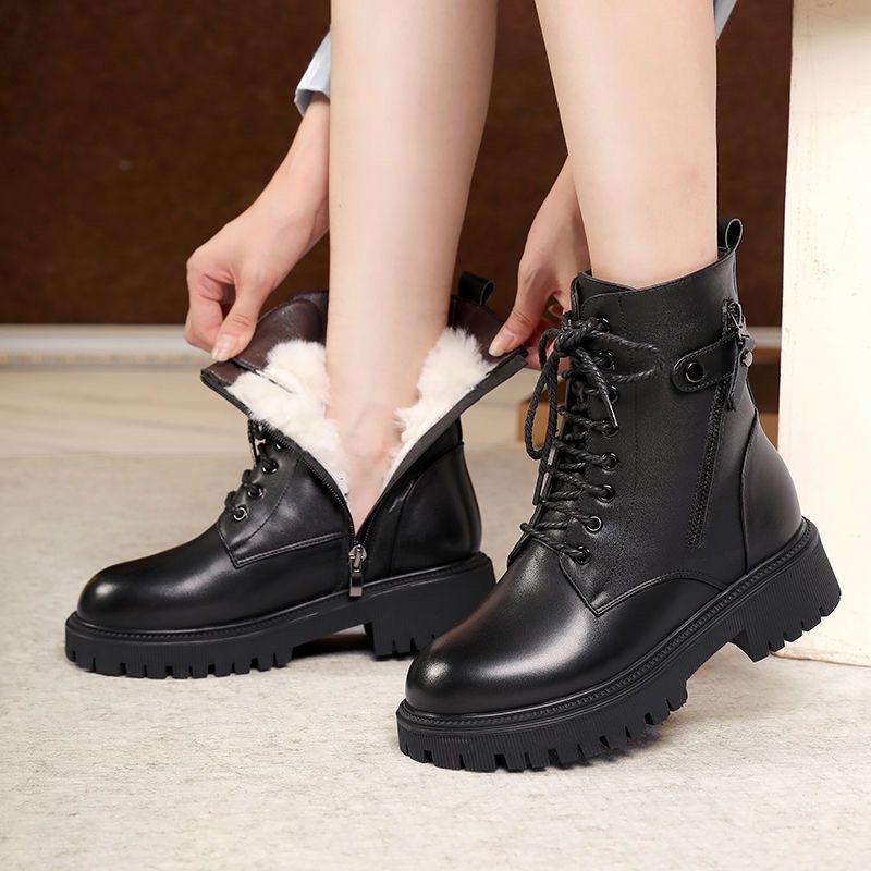 Martin boots women's winter velvet thick-soled snow boots flat-soled women's boots cotton boots thermal short boots fluffy leather shoes