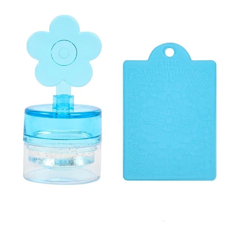 Flower Shape Nail Stamper Set with Clear Silicone Head Manicure Scraper Transfer Templates Kit for Nail Art Stamping