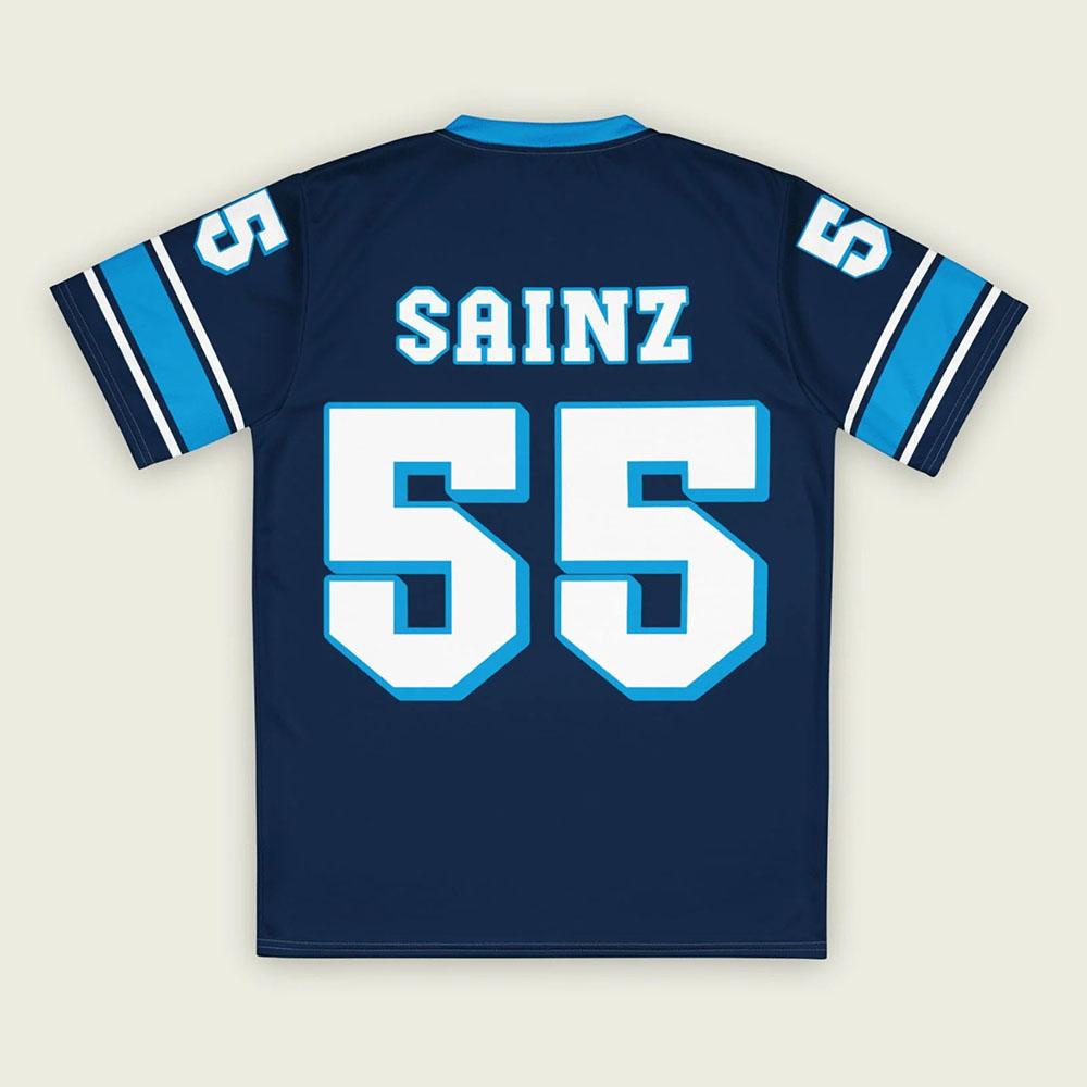 Maglietta Unisex Casual a Scollo a V Larga Stampa 3D Manica Corta per Pilota Carlos Numero 55 Sainz Jr
