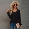 Autumn and Winter Popular T-shirt Solid Color U-neck Wrinkled Long-sleeved Casual Puff Sleeve Bottoming Shirt