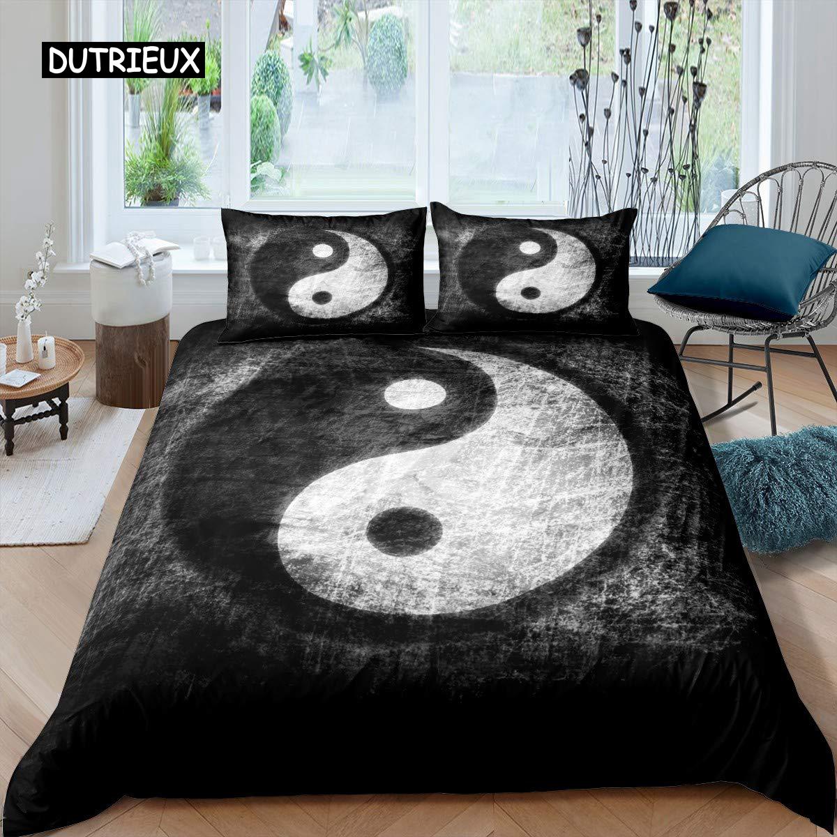 Yin Yang Dekbedovertrek Set Boho Trippy Kunst Twin Dekbedovertrek Gossip Traditioneel Ying Yang Thema King Size Polyester Dekbedovertrek AU Double(180x210cm)