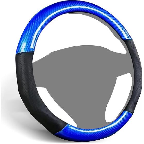 ALEMODR Black Carbon Fiber Leather Steering Wheel Cover Universal 15 inch