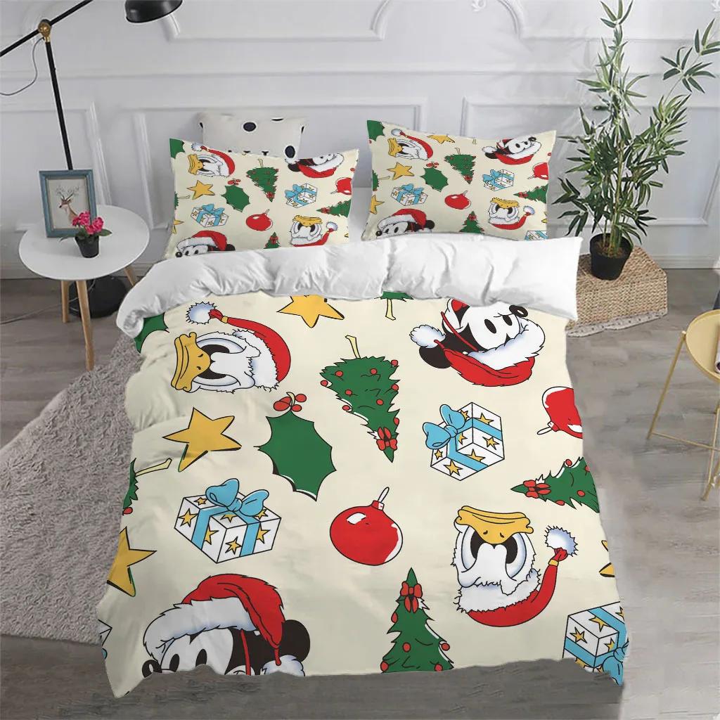 Merry Christmas King Queen Duvet Cover Red Cartoon Santa Bedding Set Kids Boys Girls Christmas Tree 2/3pcs Polyester Quilt Cover