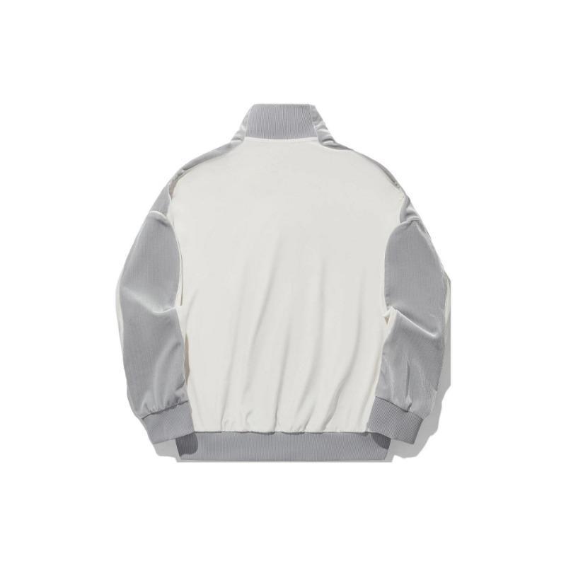 Li Ning Color Block Stand Collar Loose Knit Jacket Women Jacket Off-White Extreme-Gray AFDU268-3