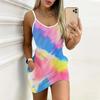 Sommer Neu Kreatives Graffiti und Vintage Leopard Muster Print Ärmelloses Bodycon Kleid mit Taschen Sexy Slim Fit Elegantes Partykleid