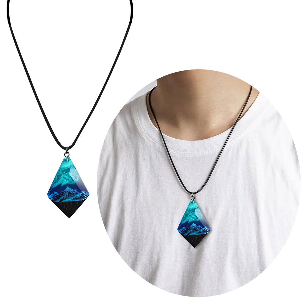 Handcrafted Necklace Adornment with Enchanting Landscape Inside Eye Catching Neckchain with Glow Snow Mountain Pendant