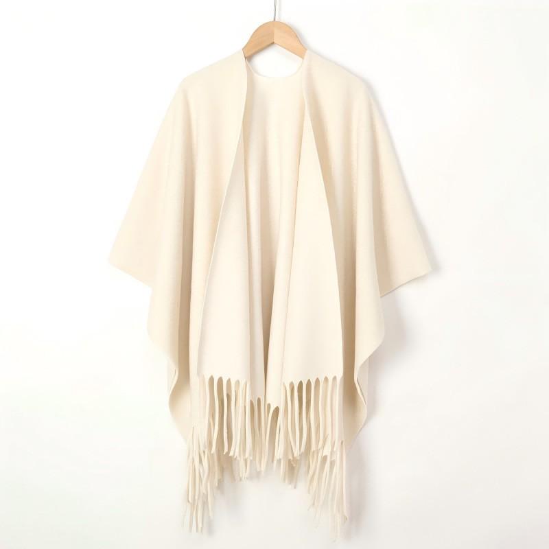 Womens Cashmere Blend Fringed Shawl Wrap Winter Warm Cape Coat Boho Chic