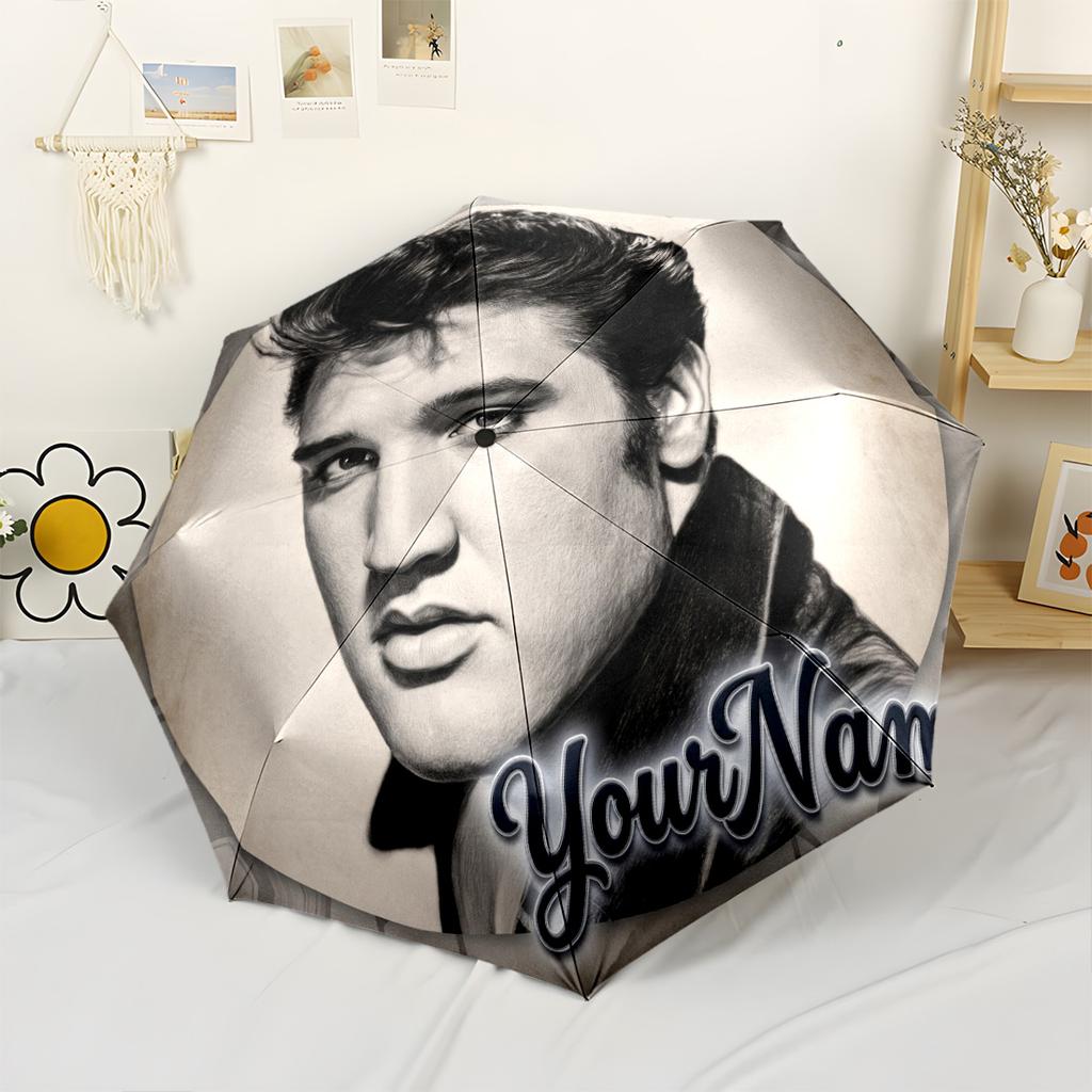 Elvis Customizable Name Umbrella Portable Automatic Umbrella Compact 8-Rib Lightweight Foldable Design Travel Essential Stylish Accessory