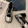 Summer New Silver Retro French Square Head Mary Jane Shoes Women's Thick Heel Leather Bag Head Women's Sandals