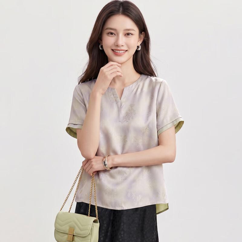 Women s Chinese Style Silk Blend Jacquard T-Shirt XXL