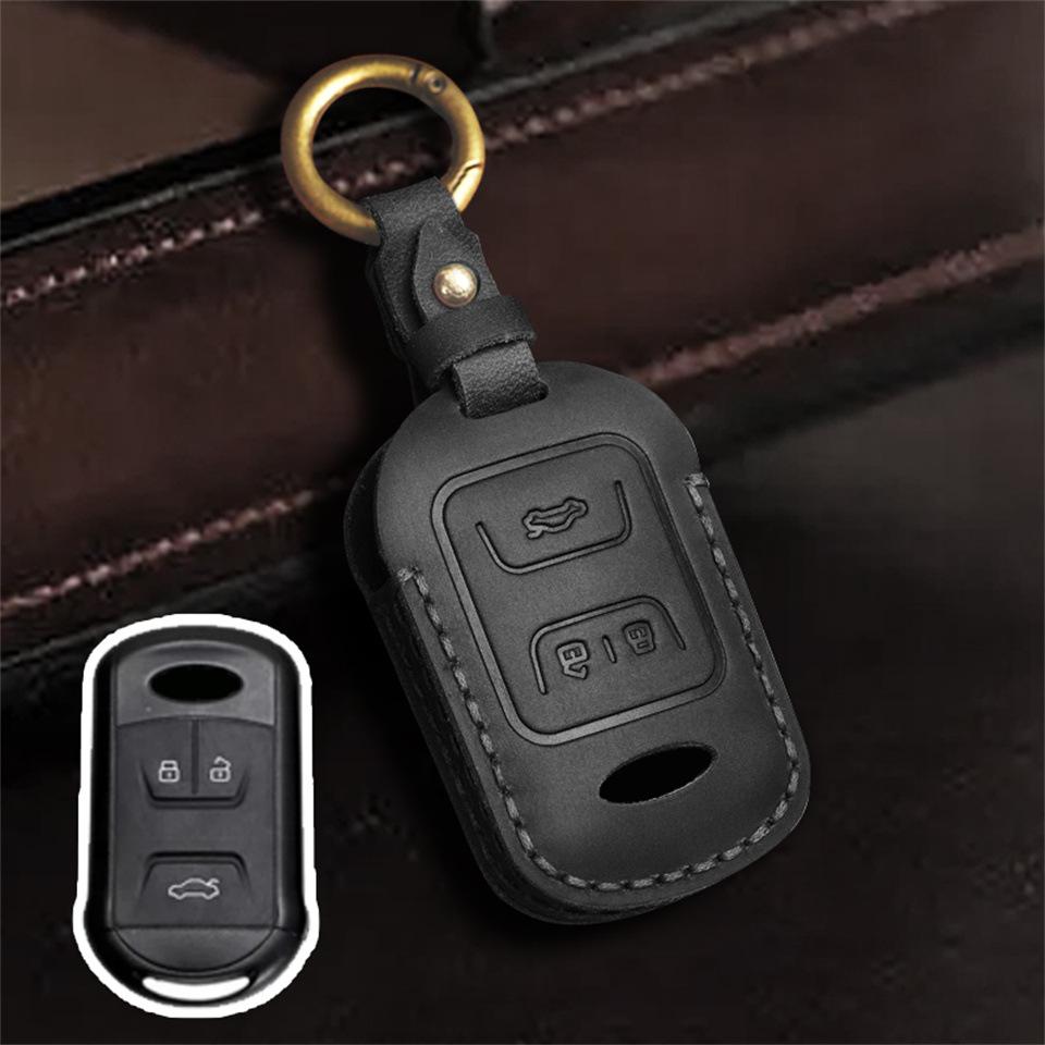 

Чехол для ключа автомобиля из натуральной кожи для моделей Chery Tiggo, QQ, Arrizo чёрный