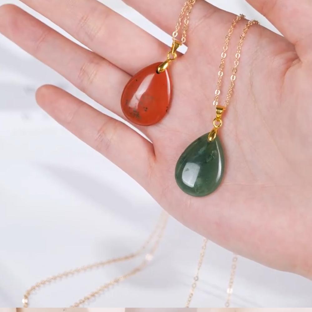 New Fashion Natural Stone Crystal Pendant Teardrop Simple Pendant Necklace Earrings Making Jewelry With Chain Collar