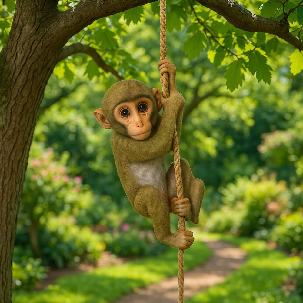 Handmade Monkey Hanging Ornament Cute Animal Statue Garden Climbing Monkey Figurine Plant Hanging