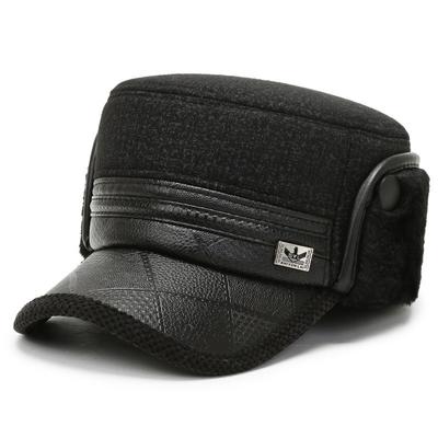 Winter Hat Men's Woolen Flat Top Hat Windproof Ear Protection Warm Hat Grandpa Fleece Thickened Cotton Hat