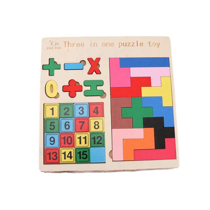 3 In 1 Wooden Puzzle Toy Color Shape Cognition Brain Games for Children Wood Jigsaw Puzzles Toys Tangrams for Children Kids