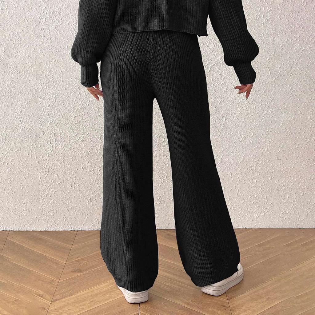Pantalon en laine confortable et chaud pour femme avec cordon de serrage et ceinture à nouer, pantalon de survêtement, pantalon long, pantalon droit et pantalon large.