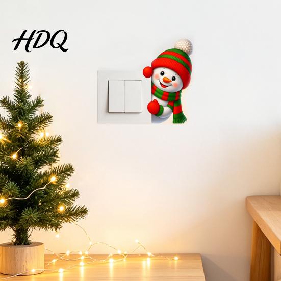 Creative Seasonal Stickers Christmas Snowman Switch Sticker Removable Decorative PVC Decal Cute Bedroom Wall Cartoon Art for Holiday Atmosphere