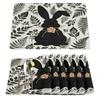 Happy Easter Bunny Flower Placemats Set of 6 - Buffalo Plaid Rabbit Linen Place Mat Washable Non-Slip Table Mats