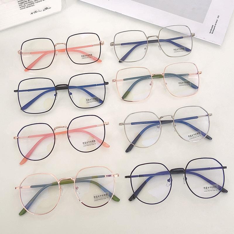 Anti-Blue Flat Glasses Women'S Literary Retro Metal Glasses Large Frame Men'S Glasses Frame