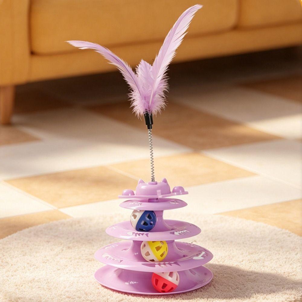 Anti Slip Base Cat Track Ball Toy Rotating Ball Interactive Cat Toy Funny Feather Teaser Home