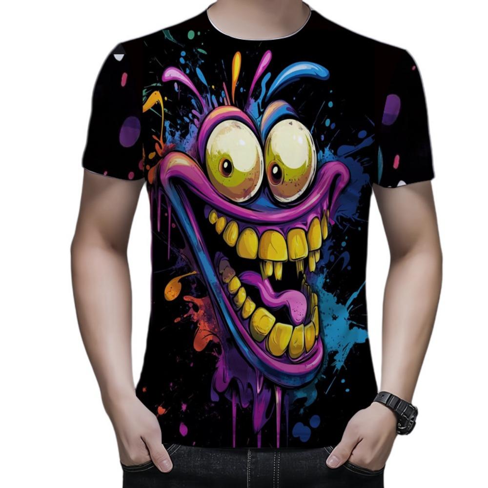 Bizarre Series 3D Digital Printed Men's Fashion Trendy Round Neck Short Sleeved T-shirt