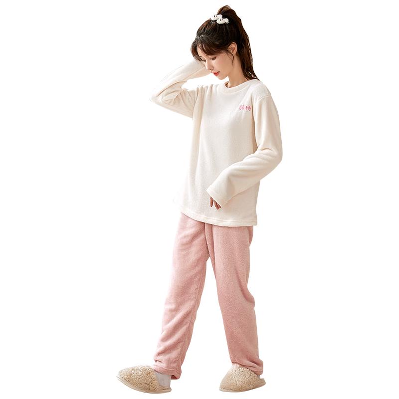 Nanjiren Women s Flannel Plus Velvet Pullover Pajama Set M
