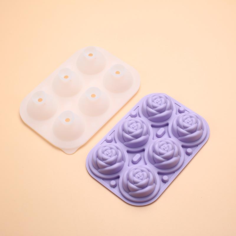 6-grids Elegant Rose Shaped Ice Cube Mold Reusable Silicone IceTray Flower Ice Ball Mold DIY Whiskey Mold for Summer Drinks 1pcs