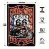 Vintage American Garage Sign Set with Classic Car Wall Decor In Red Black Burgundy Yellow for Home Bar Route 66 Fans