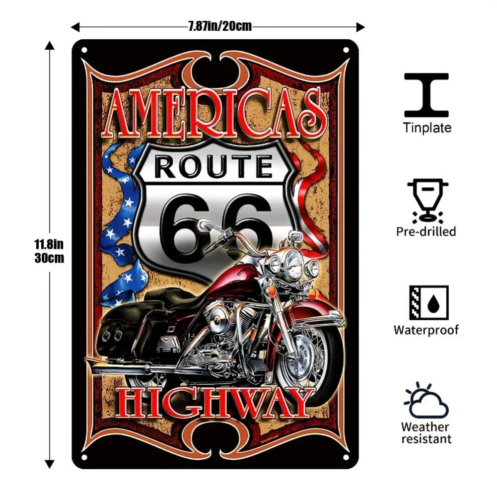 Vintage American Garage Sign Set with Classic Car Wall Decor In Red Black Burgundy Yellow for Home Bar Route 66 Fans