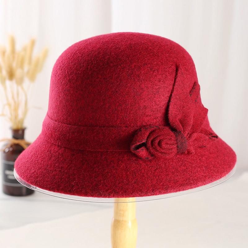 Autumn and winter new bucket hat woolen hat ladies lady hat warm bow short brim basin hat