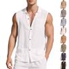 Men's Linen Blend Sleeveless Button-Down Shirt Collared Casual Tank Top