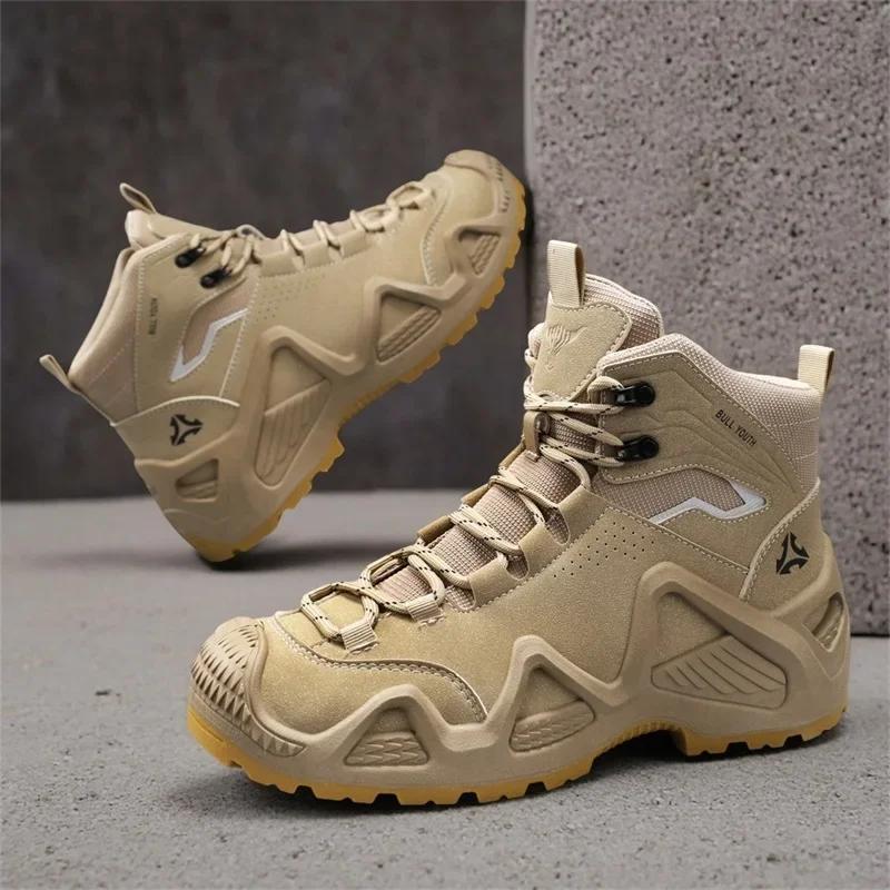 Men Tactical Boots with Straps for Combat Training Waterproof Straps Outdoor Hiking Breathable Shoes Motorcycle Zapatillas Male