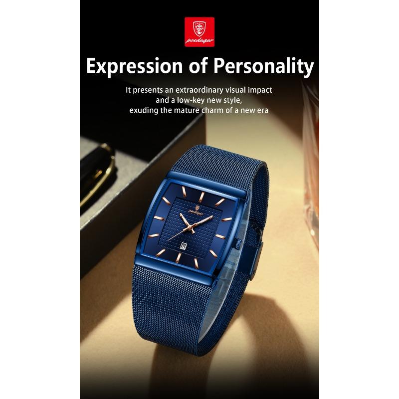 POEDAGAR Luxury Casual Men Clock Stainless Steel Mesh Date Waterproof Luminous Wristwatch Quartz Fashion Watches