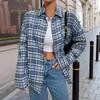 Women's Fashion Casual Spring Autumn Plaid Print Long Sleeve POLO Neck Blouses Shirts