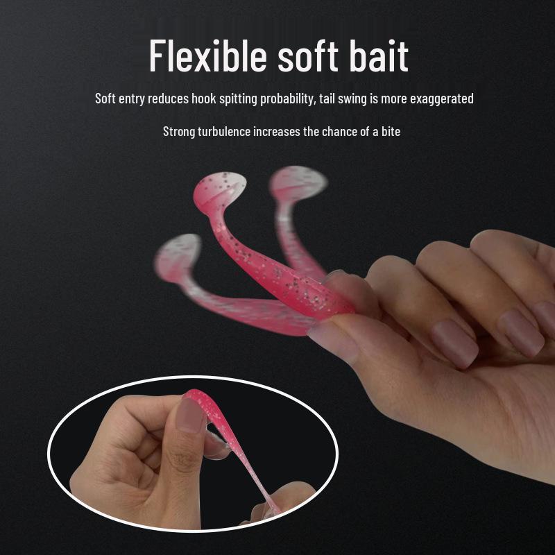 T-Tail Soft Bait Lure: Artificial Worm with Lead Head Hook for Long Cast Bass Fishing, Drop Shot T-Tail Design.