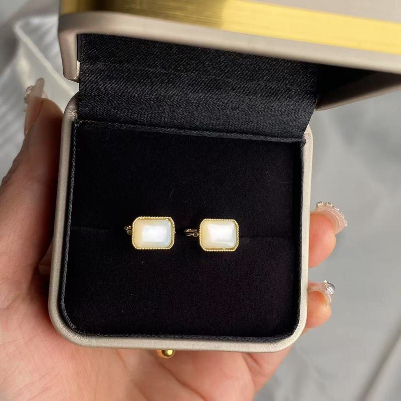 100%  925 Sterling Silver Hoop Earrings Simple Fashion Shell Black Agate Gemstone  for Women Party Anniversary Fine Jewelry Gift