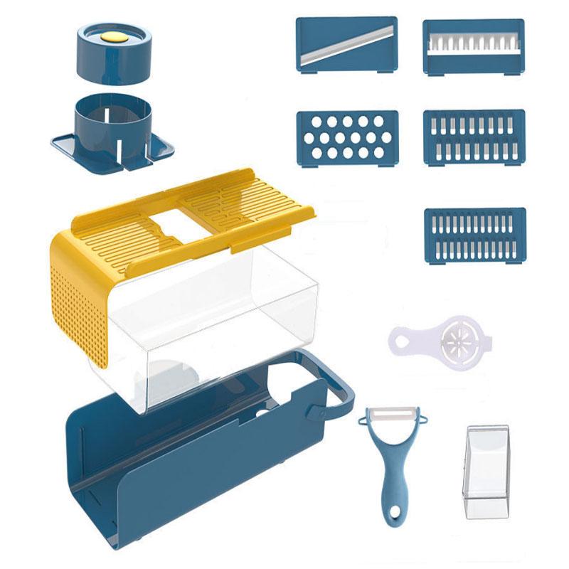 

Многофункциональный 5 в 1 овощерезка, лезвия для нарезки кубиками, измельчитель фруктов, овощечистка, картофель, сыр, сливное отверстие, терка, измельчитель, кухонный инструмент, машина для нарезки ломтиков синий