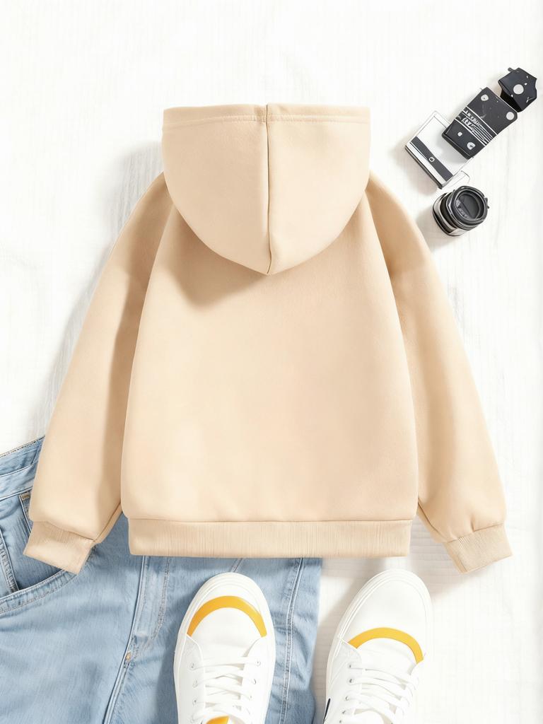 Boys' Autumn/Winter Fashion -Lined Hooded Sweatshirt "Santa Says Six Seven" Lettering Element with Santa Claus Cartoon Print Wearing