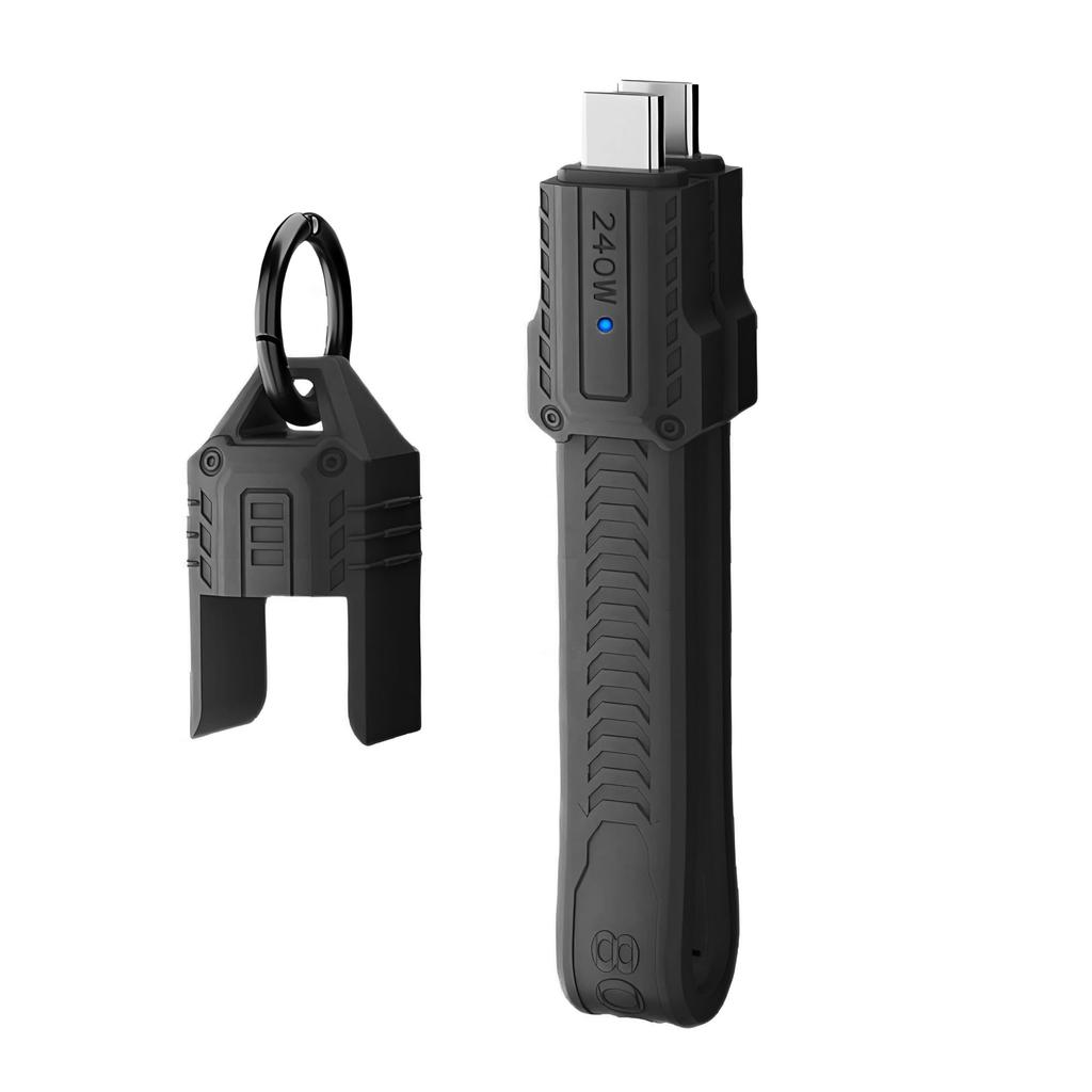 Cablecc 240W 80Gbps Flat Slim FPC USB Strap Compatible with USB Thunderbolt Cable, 5.0, 16K@30Hz, 8K@60Hz, 5K, Strap, Chain, Black, 4.0, 3/4/5